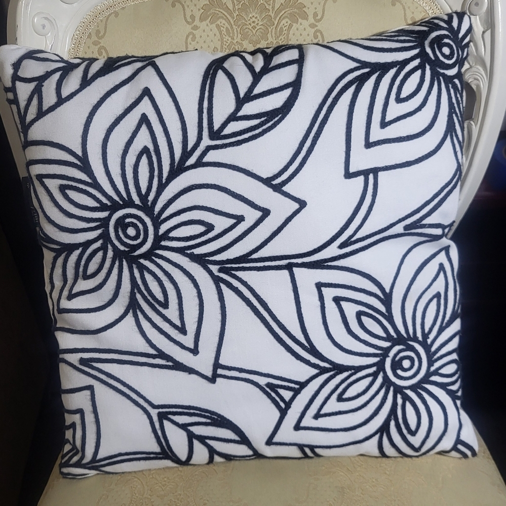 Blue and White Geometric Floral‎ Accent Pillow